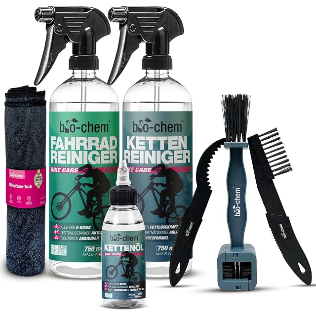 Coffret de nettoyage vélo bio-chem sept pièces avec ses flacons et ses brosses