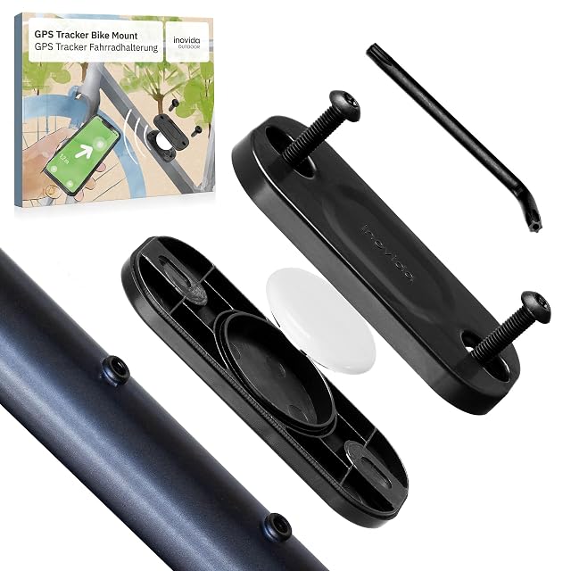 Support AirTag Inovida monté sur les inserts de porte-bidon sous un porte-bidon