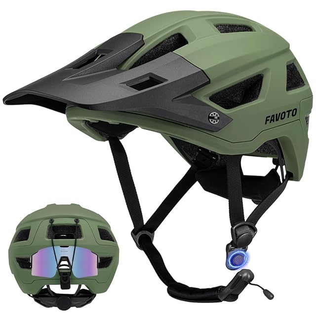 Casque VTT Favoto vert kaki avec visière allongée