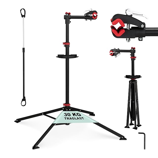 Pied d'atelier vélo Relaxdays noir sur sa base tripode