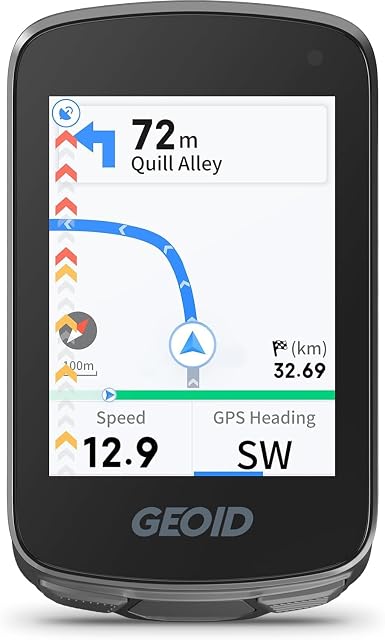 Compteur vélo GEOID CC700 affichant une carte couleur sur son support de cintre