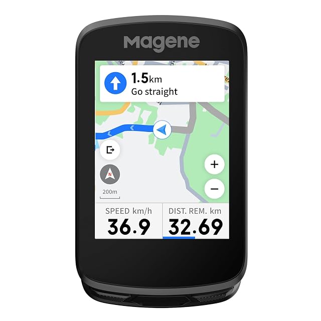 Compteur vélo Magene C506 avec écran tactile couleur affichant une carte
