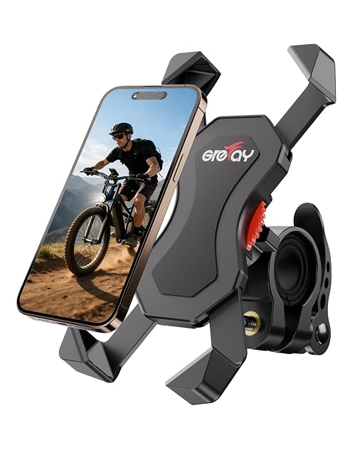 Support téléphone vélo Grefay tenant un smartphone sur un cintre