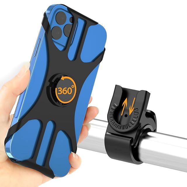 Support téléphone vélo Rouclo avec ses bracelets silicone sur un cintre