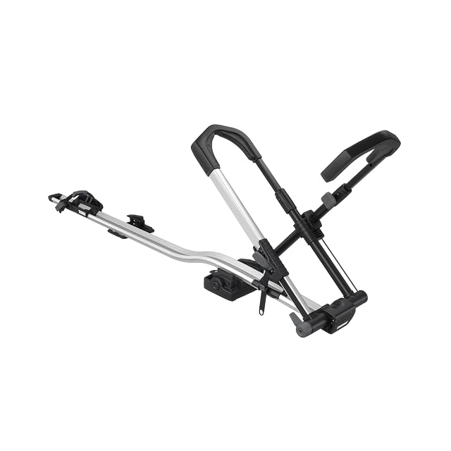 Porte-vélos de toit Thule UpRide tenant un vélo par la roue avant