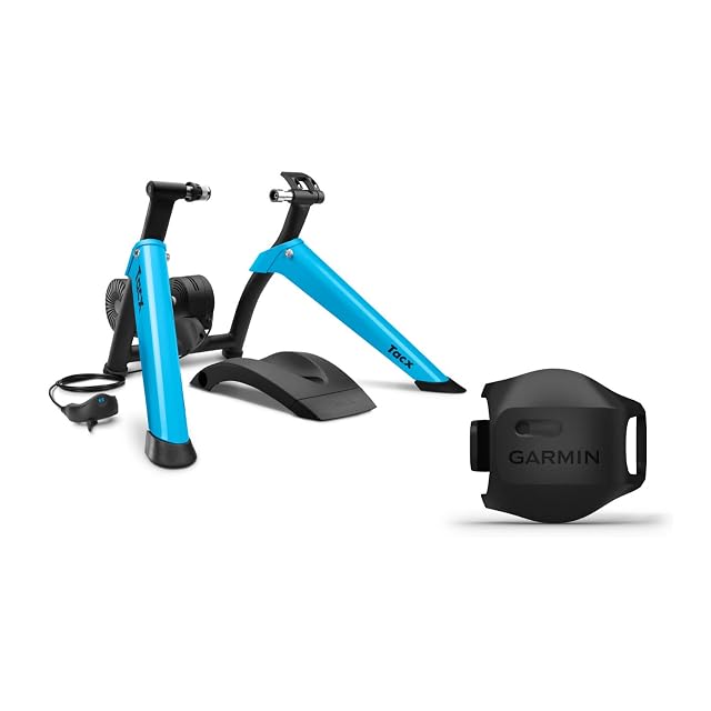Home-trainer Garmin Tacx Boost avec un vélo de route en place